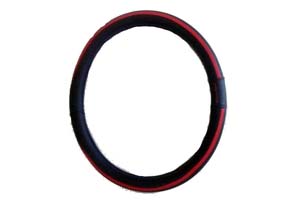 Couvre volant cuir Noir-Rouge