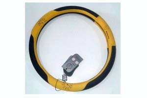 COUVRE VOLANT CUIR NOIR-JAUNE