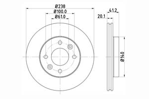 HELLA Disque de frein PRO Essieu avant, Ø: 238mm, ventilé de l'intérieur, revêtu